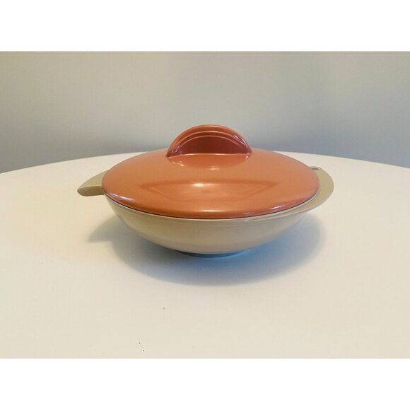 Vintage Boonton Covered Serving Bowl, Gray Bowl with Pink Lid, Serving Bowl - Picture 2 of 9